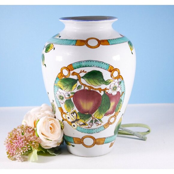 Vintage Chinese Majolica painted vase, hand painted vase with apples, apple - Picture 1 of 10